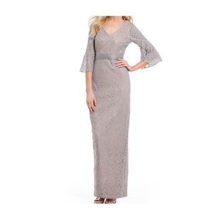 Calvin Klein Stretch Lace Sequin Bell Sleeve Gown